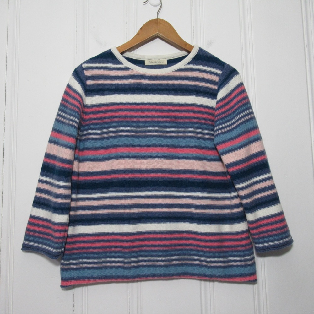 WoolOvers Multi Stripe Cotton Knit Sweater Size Medium
